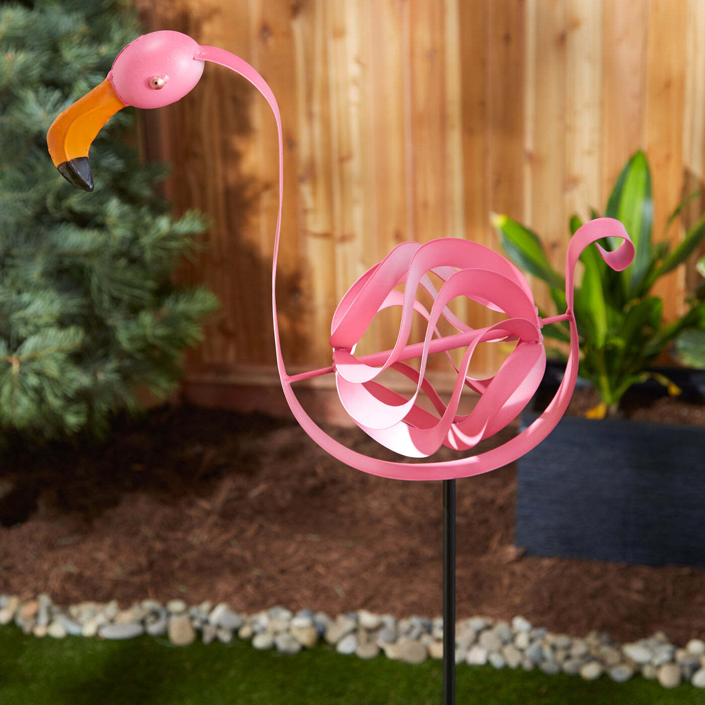 Twirling Metal Pink Flamingo Garden Stake