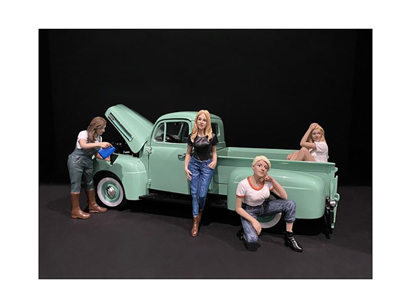 Car Girls in Tees Figurines 4 piece Set for 1/18 Scale Models by American Diorama
