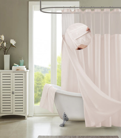Blush Sheer and Grid Shower Curtain and Liner Set