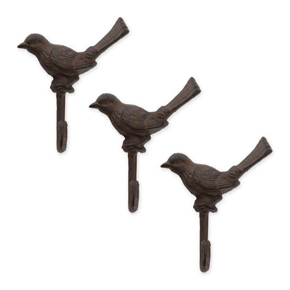 Cast Iron Bird Wall Hooks - Set of 3