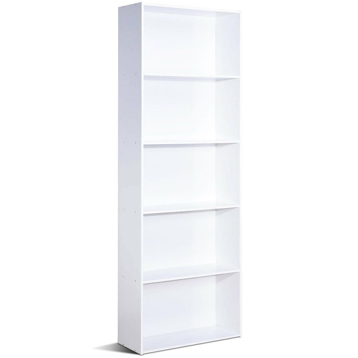 Modern 5-Tier Bookcase Storage Shelf in White Wood Finish