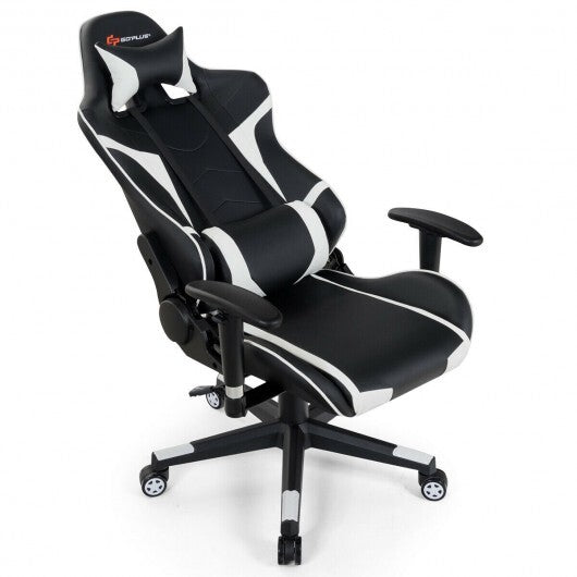 Reclining Swivel Massage Gaming Chair with Lumbar Support-White - Color: White