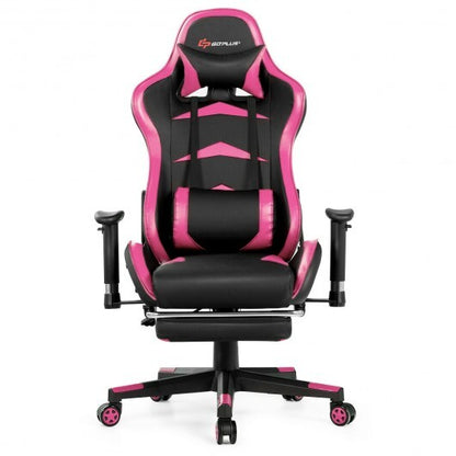 Massage Gaming Chair with Footrest-Pink - Color: Pink