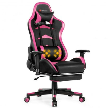 Massage Gaming Chair with Footrest-Pink - Color: Pink