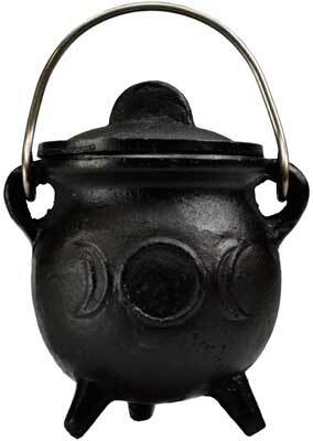 3" Triple Moon cast iron cauldron w/ lid