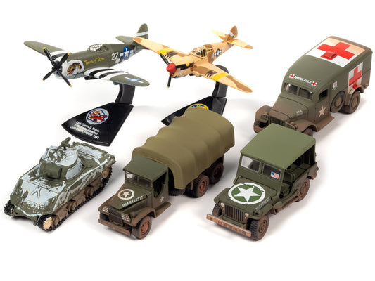 "WWII Warriors: European Theater" Military 2022 Set B of 6 pieces Release 2 Limited Edition to 2000 pieces Worldwide Diecast Model Cars by Johnny Lightning
